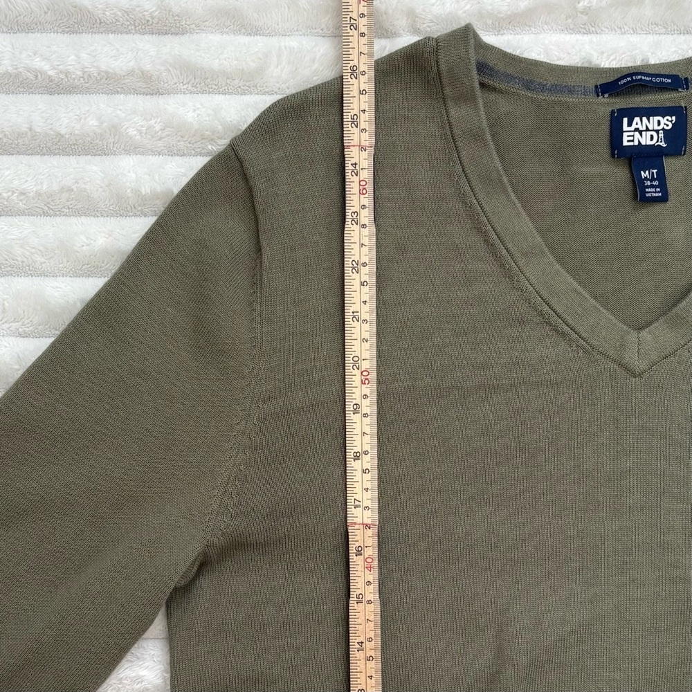 LANDS END 100% Cotton V Neck Sweater Olive Green Mens Medium Tall - Picture 7 of 8